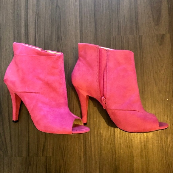 Hot Pink faux suede Booties - Picture 1 of 3